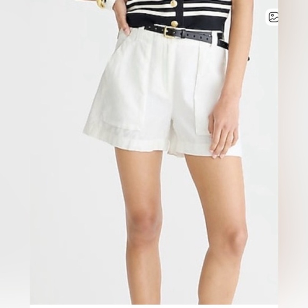 J. Crew Women's White Cargo Shorts Linen Blend Size 10 Lightweight Beach Vacay